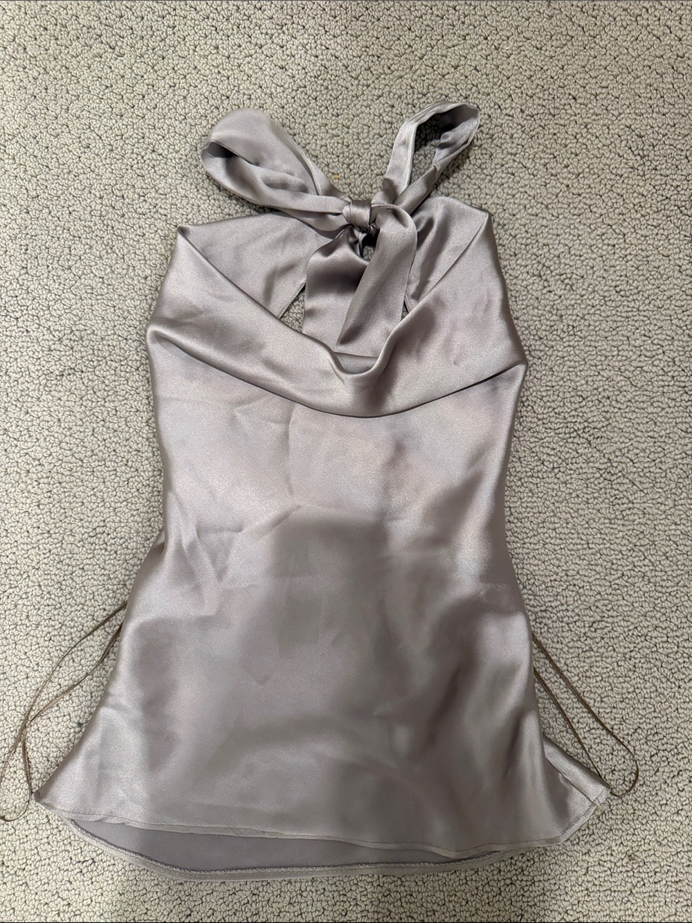 Zara Satin Halter Tank Top in Light Silver